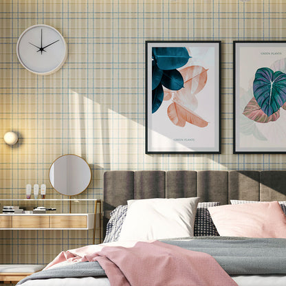 Nostalgic Lattice Wallpaper Roll for Bedroom Decoration, Natural Color, 20.5"W x 33'L Yellow-Blue Clearhalo 'Country wall decor' 'Rustic' 'Wallpaper' Wall Decor' 1063245