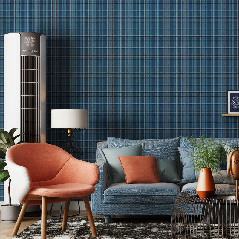 Nostalgic Lattice Wallpaper Roll for Bedroom Decoration, Natural Color, 20.5"W x 33'L Dark Blue Clearhalo 'Country wall decor' 'Rustic' 'Wallpaper' Wall Decor' 1063248