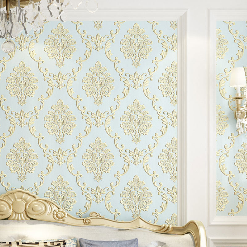 Floral Design Wall Decor 20.5"W x 19.5'L Wallpaper Roll for Living Room, Peel and Stick Light Blue Clearhalo 'Vintage wall decor' 'Vintage' 'Wallpaper' Wall Decor' 1063285