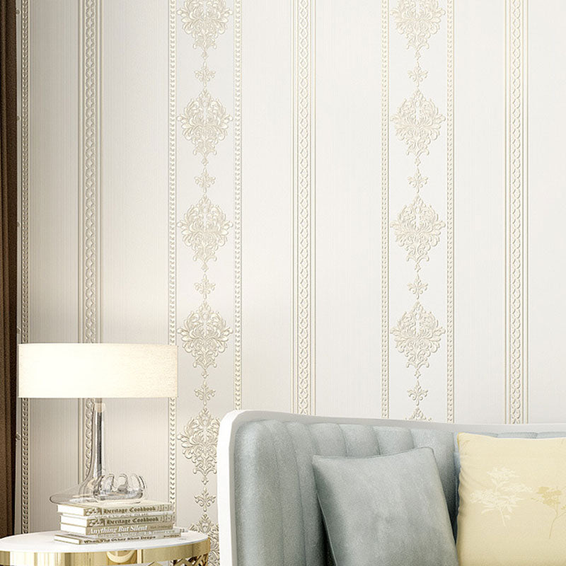 19.5' x 20.5" Floral Wallpaper Roll for Home Decor Stripe Wall Covering in Natural Color, Self-Adhesive Beige Clearhalo 'Vintage wall decor' 'Vintage' 'Wallpaper' Wall Decor' 1063300