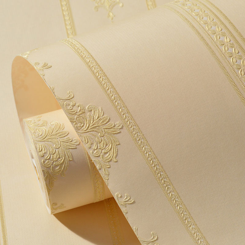 19.5' x 20.5" Floral Wallpaper Roll for Home Decor Stripe Wall Covering in Natural Color, Self-Adhesive Clearhalo 'Vintage wall decor' 'Vintage' 'Wallpaper' Wall Decor' 1063305