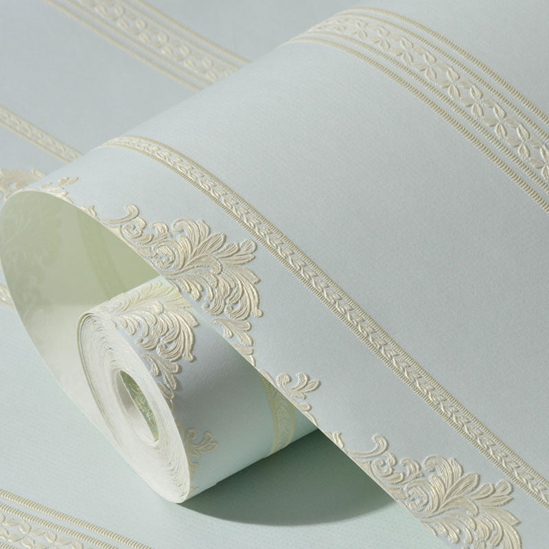 19.5' x 20.5" Floral Wallpaper Roll for Home Decor Stripe Wall Covering in Natural Color, Self-Adhesive Light Blue Clearhalo 'Vintage wall decor' 'Vintage' 'Wallpaper' Wall Decor' 1063307