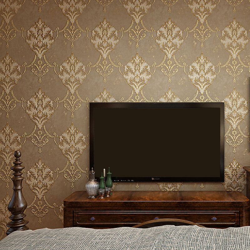 Damask Design Wallpaper Roll for Bedroom in Neutral Color, 33 ft. x 20.5 in, Non-Pasted Dark Yellow Clearhalo 'Wall Decor' 'Wallpaper' 1063317