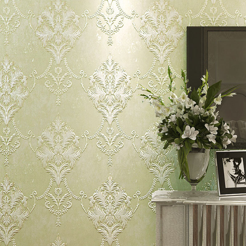Damask Design Wallpaper Roll for Bedroom in Neutral Color, 33 ft. x 20.5 in, Non-Pasted Lemon Green Clearhalo 'Wall Decor' 'Wallpaper' 1063323