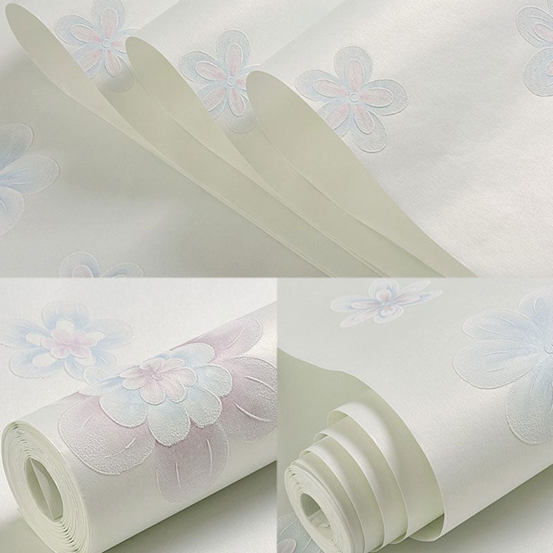 Floral Wallpaper Roll for Children Bedroom Non-Woven Fabric Wall Decor in Pastel Color, Water-Resistant Clearhalo 'Country wall decor' 'Rustic' 'Wallpaper' Wall Decor' 1063418