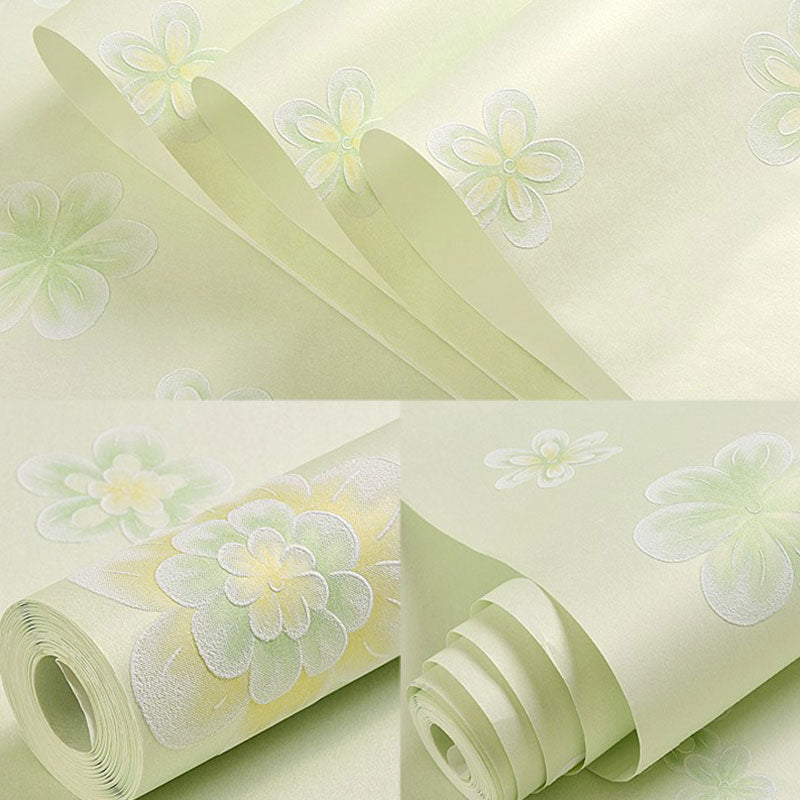 Floral Wallpaper Roll for Children Bedroom Non-Woven Fabric Wall Decor in Pastel Color, Water-Resistant Clearhalo 'Country wall decor' 'Rustic' 'Wallpaper' Wall Decor' 1063421