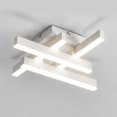 4/6 Lights Dining Room Flush Mount Light with Crossed Line Acrylic Shade White Ceiling Light in Warm/White Light Clearhalo 'Ceiling Lights' 'Close To Ceiling Lights' 'Close to ceiling' 'Semi-flushmount' Lighting' 106506