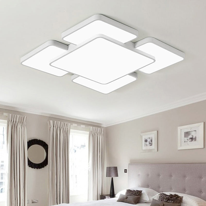 Squared/Rectangular Shade Bedroom Ceiling Flush Light Acrylic 20.5"/24.5" W 5/7 Lights Modernist Style Flush Mount Lamp in Black/White 5 White Clearhalo 'Ceiling Lights' 'Close To Ceiling Lights' 'Close to ceiling' 'Flush mount' Lighting' 106591