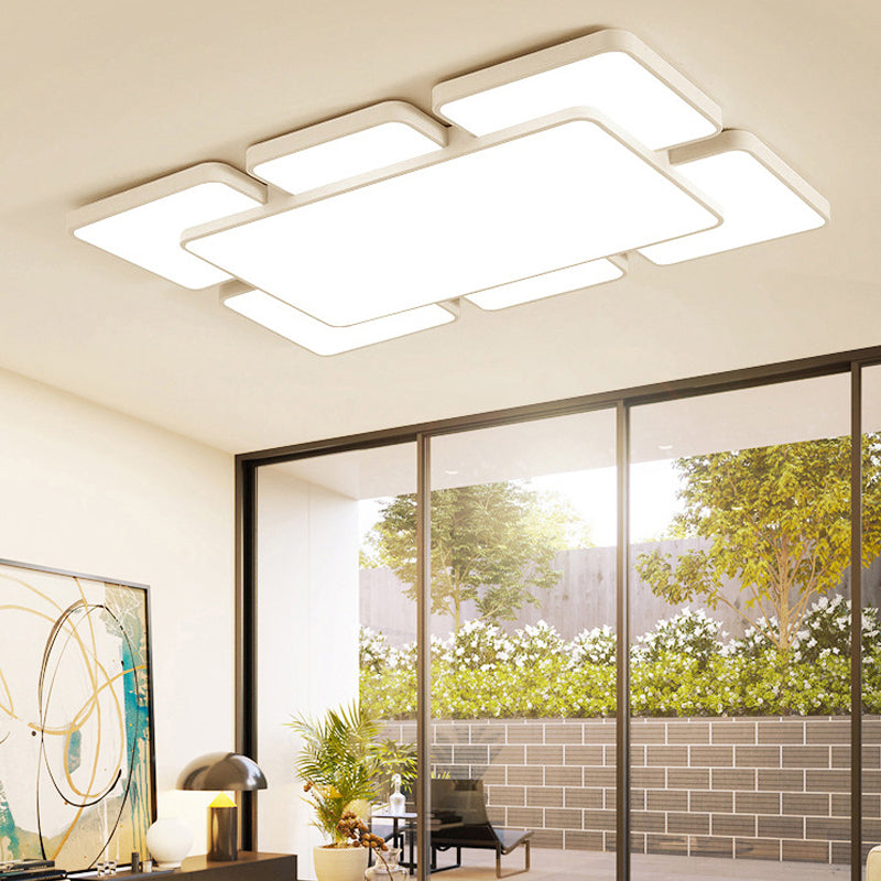 Squared/Rectangular Shade Bedroom Ceiling Flush Light Acrylic 20.5"/24.5" W 5/7 Lights Modernist Style Flush Mount Lamp in Black/White 7 White Clearhalo 'Ceiling Lights' 'Close To Ceiling Lights' 'Close to ceiling' 'Flush mount' Lighting' 106594