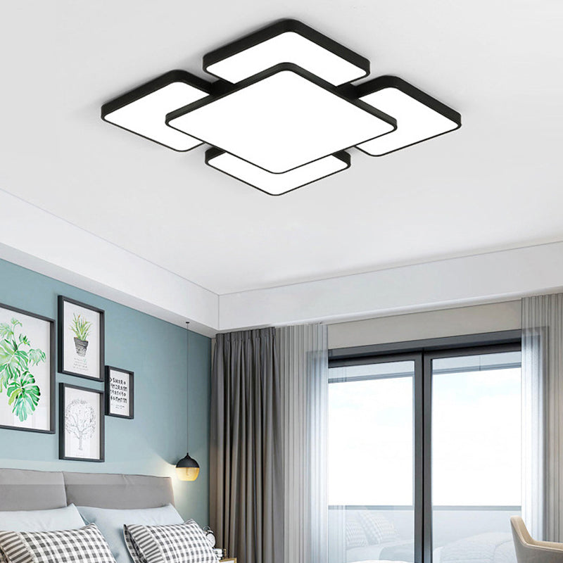 Squared/Rectangular Shade Bedroom Ceiling Flush Light Acrylic 20.5"/24.5" W 5/7 Lights Modernist Style Flush Mount Lamp in Black/White 5 Black Clearhalo 'Ceiling Lights' 'Close To Ceiling Lights' 'Close to ceiling' 'Flush mount' Lighting' 106597