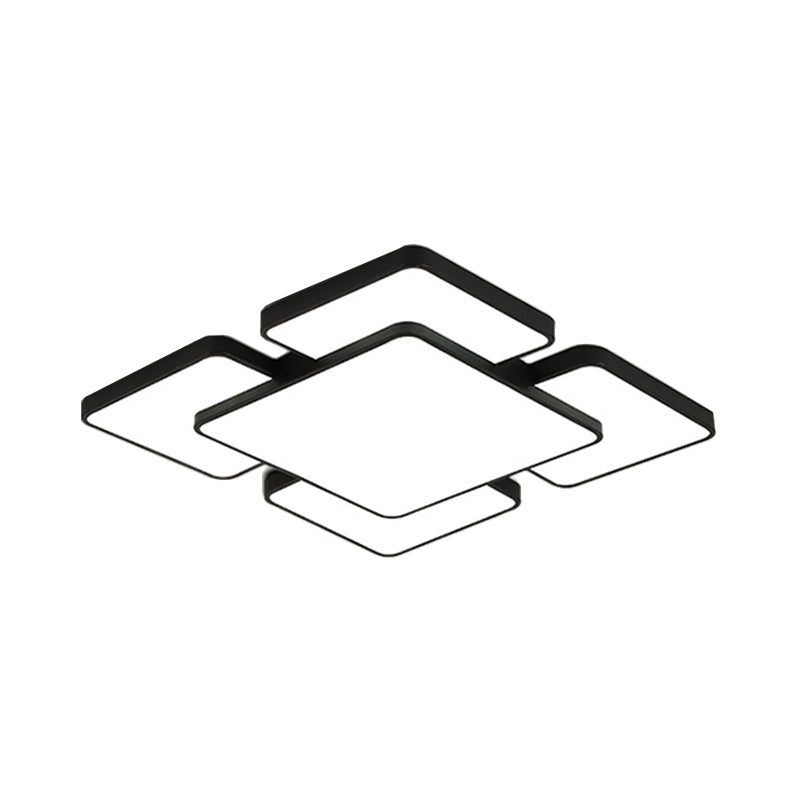 Squared/Rectangular Shade Bedroom Ceiling Flush Light Acrylic 20.5"/24.5" W 5/7 Lights Modernist Style Flush Mount Lamp in Black/White Clearhalo 'Ceiling Lights' 'Close To Ceiling Lights' 'Close to ceiling' 'Flush mount' Lighting' 106599