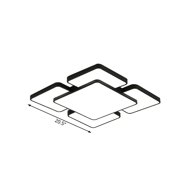 Squared/Rectangular Shade Bedroom Ceiling Flush Light Acrylic 20.5"/24.5" W 5/7 Lights Modernist Style Flush Mount Lamp in Black/White Clearhalo 'Ceiling Lights' 'Close To Ceiling Lights' 'Close to ceiling' 'Flush mount' Lighting' 106600