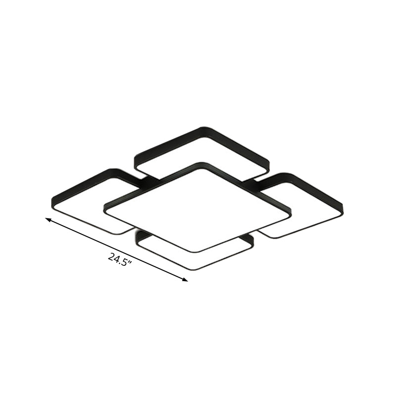 Squared/Rectangular Shade Bedroom Ceiling Flush Light Acrylic 20.5"/24.5" W 5/7 Lights Modernist Style Flush Mount Lamp in Black/White Clearhalo 'Ceiling Lights' 'Close To Ceiling Lights' 'Close to ceiling' 'Flush mount' Lighting' 106601