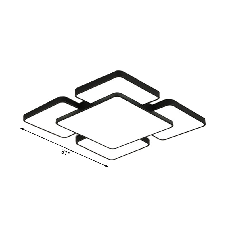 Squared/Rectangular Shade Bedroom Ceiling Flush Light Acrylic 20.5"/24.5" W 5/7 Lights Modernist Style Flush Mount Lamp in Black/White Clearhalo 'Ceiling Lights' 'Close To Ceiling Lights' 'Close to ceiling' 'Flush mount' Lighting' 106602