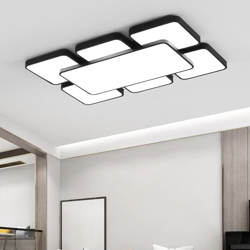 Squared/Rectangular Shade Bedroom Ceiling Flush Light Acrylic 20.5"/24.5" W 5/7 Lights Modernist Style Flush Mount Lamp in Black/White 7 Black Clearhalo 'Ceiling Lights' 'Close To Ceiling Lights' 'Close to ceiling' 'Flush mount' Lighting' 106603
