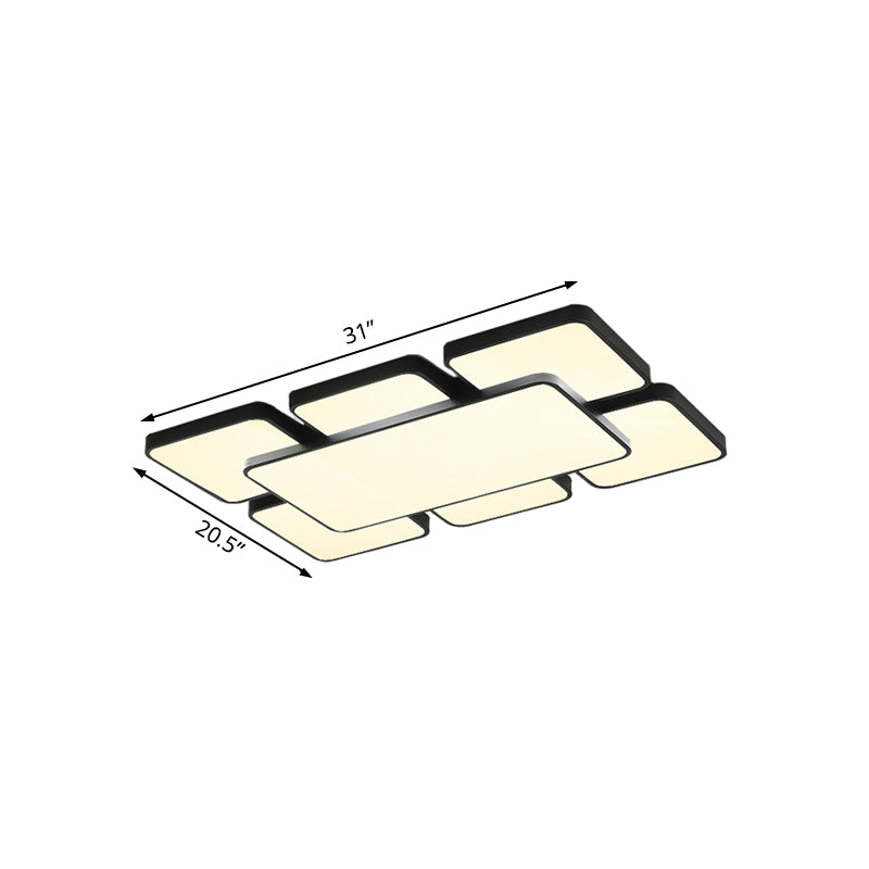 Squared/Rectangular Shade Bedroom Ceiling Flush Light Acrylic 20.5"/24.5" W 5/7 Lights Modernist Style Flush Mount Lamp in Black/White Clearhalo 'Ceiling Lights' 'Close To Ceiling Lights' 'Close to ceiling' 'Flush mount' Lighting' 106606