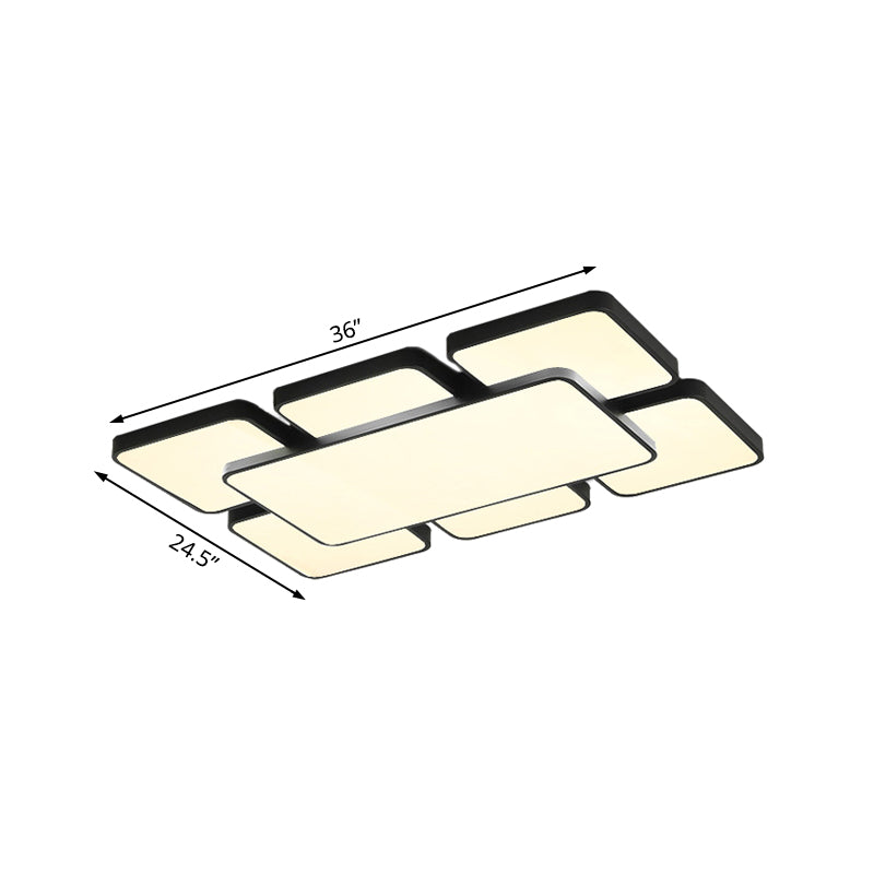 Squared/Rectangular Shade Bedroom Ceiling Flush Light Acrylic 20.5"/24.5" W 5/7 Lights Modernist Style Flush Mount Lamp in Black/White Clearhalo 'Ceiling Lights' 'Close To Ceiling Lights' 'Close to ceiling' 'Flush mount' Lighting' 106607