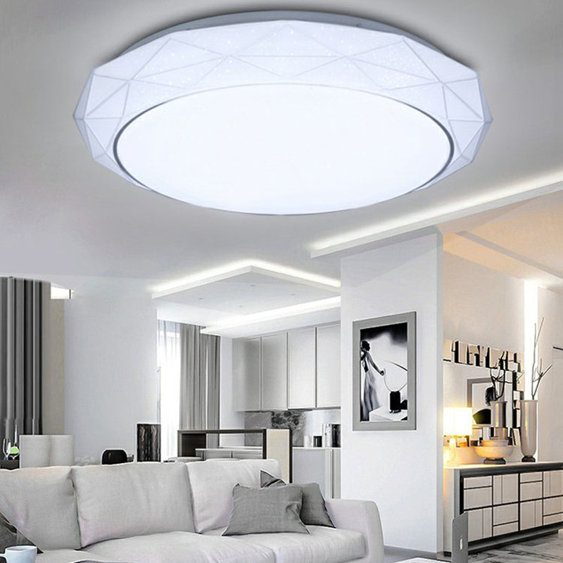 Diamond Flush Ceiling Light Nordic Acrylic Shade White/Pink/Blue LED Bedroom Ceiling Flush Mount in Warm/White, 16"/19.5" Dia White White Clearhalo 'Ceiling Lights' 'Close To Ceiling Lights' 'Close to ceiling' 'Flush mount' Lighting' 108058