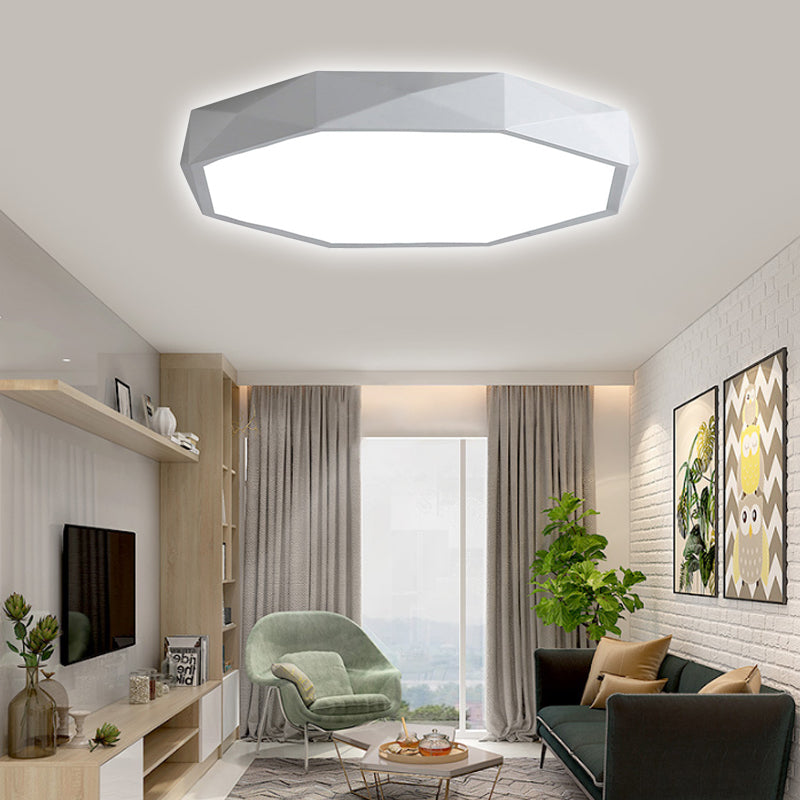 Octagon Metal Flush Lighting Modern Led 16"/19.5"/23.5" Wide White Flush Mount Lamp for Living Room Clearhalo 'Ceiling Lights' 'Close To Ceiling Lights' 'Close to ceiling' 'Flush mount' Lighting' 110399