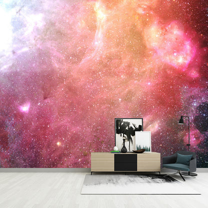 Simple Galaxy Wall Decor in Pink and Orange Bedroom Wall Mural