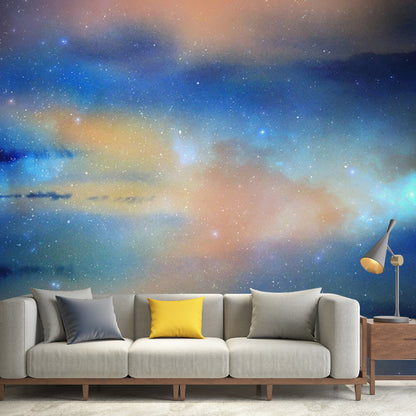 Starry Sky Wall Art for Home Decoration Minimalist Mural Wallpaper, Custom Size Available Blue-Brown Clearhalo 'Wall Decor' 'Wall Mural' 1112739