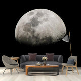 Extra Large Photography Wall Mural for Accent Wall with Moon Design in Black and Grey Clearhalo 'Wall Decor' 'Wall Mural' 1114100