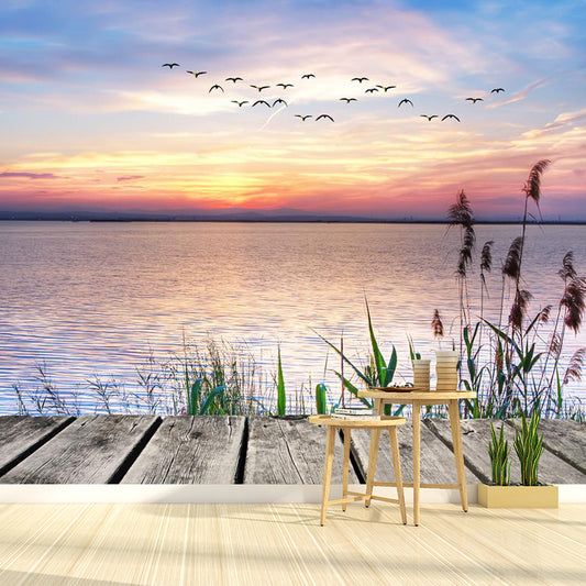 Moisture-Resistant Lake and Sky Mural Full Size Nordic Wall Covering for Home Decoration