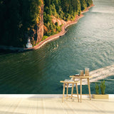 Aqua Forest and River Mural Stain-Resistant Wall Covering for Dining Room Decoration