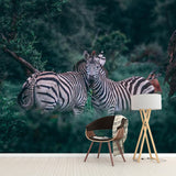 Full Modern Wall Mural Decal in Green Double Zebras Wall Covering, Personalized Size Available Clearhalo 'Wall Decor' 'Wall Mural' 1114236