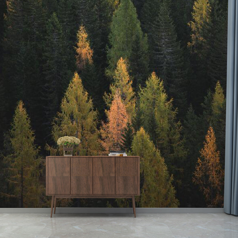 Green and Yellow Nordic Mural Wallpaper Custom Jungle Wall Covering for Guest Room Clearhalo 'Wall Decor' 'Wall Mural' 1114241