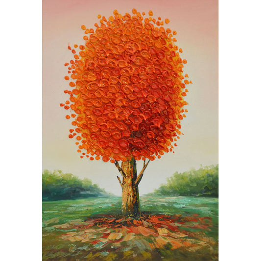 Artistic Autumn Tree Mural Wallpaper for Accent Wall, Orange, Personalized Size Available