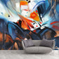 Contemporary Watercolors Mural Wallpaper in Orange and Blue Guest Room Wall Art, Personalized Size Available Clearhalo 'Wall Decor' 'Wall Mural' 1114405