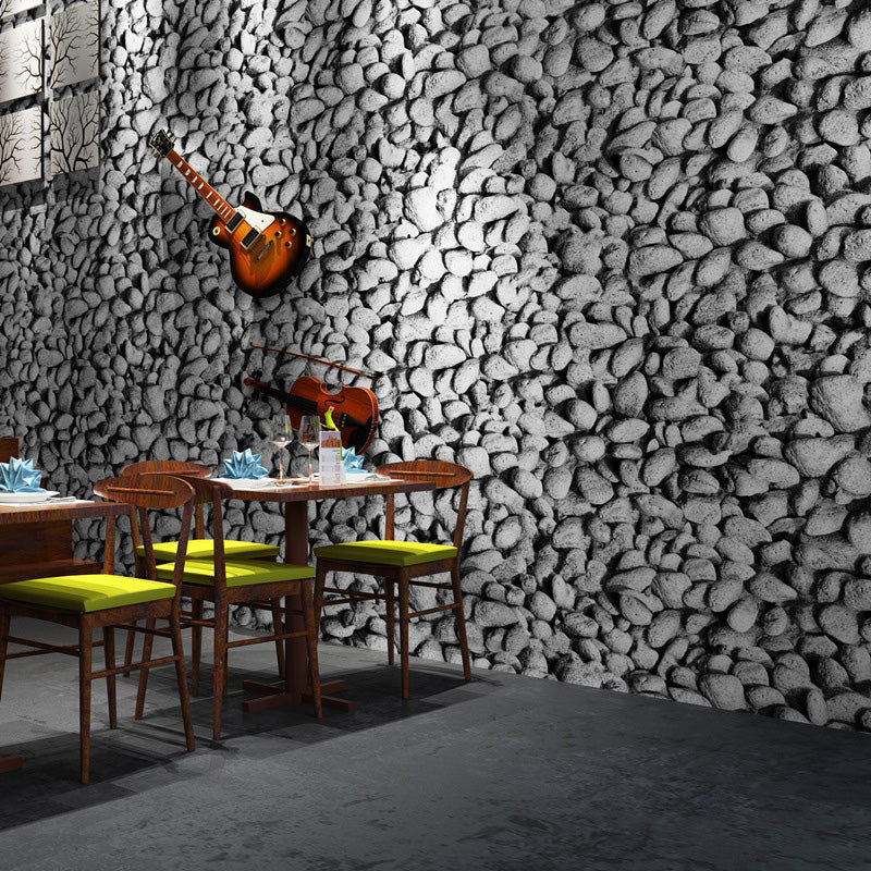 Natural Color Cobble Stone Wallpaper Roll Stain-Resistant Wall Decor for Barber Shop, Non-Pasted Grey Clearhalo 'Industrial wall decor' 'Industrial' 'Wallpaper' Wall Decor' 1114624