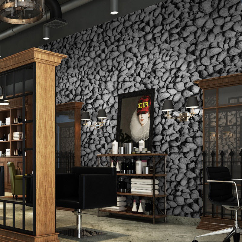 Natural Color Cobble Stone Wallpaper Roll Stain-Resistant Wall Decor for Barber Shop, Non-Pasted Clearhalo 'Industrial wall decor' 'Industrial' 'Wallpaper' Wall Decor' 1114625
