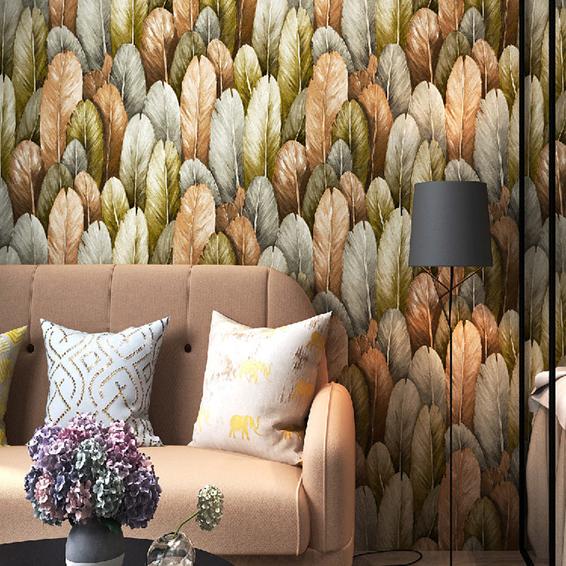 31' x 20.5" Feather Wallpaper Roll for Beauty Shop Decoration in Natural Color, Non-Pasted Blue-Yellow Clearhalo 'Modern wall decor' 'Modern' 'Wallpaper' Wall Decor' 1114651