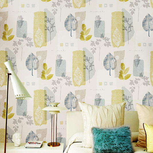 Decorative Leaves Wallpaper Non-Woven Fabric Minimalist Wall Covering for Bedroom Yellow-Blue Clearhalo 'Modern wall decor' 'Modern' 'Wallpaper' Wall Decor' 1114666
