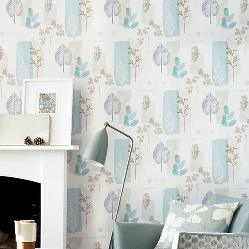 Decorative Leaves Wallpaper Non-Woven Fabric Minimalist Wall Covering for Bedroom Light Blue Clearhalo 'Modern wall decor' 'Modern' 'Wallpaper' Wall Decor' 1114669
