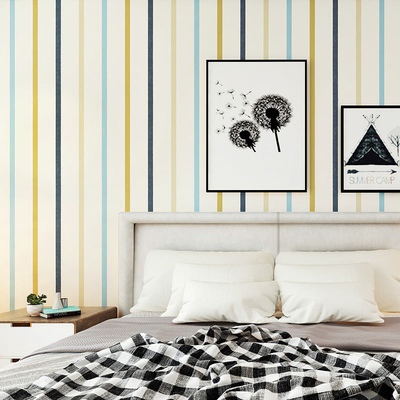 Latitudinal Stripe Wallpaper Roll for Kids Bedroom in Natural Color, 20.5"W x 33'L Blue-Yellow Clearhalo 'Wall Decor' 'Wallpaper' 1116418