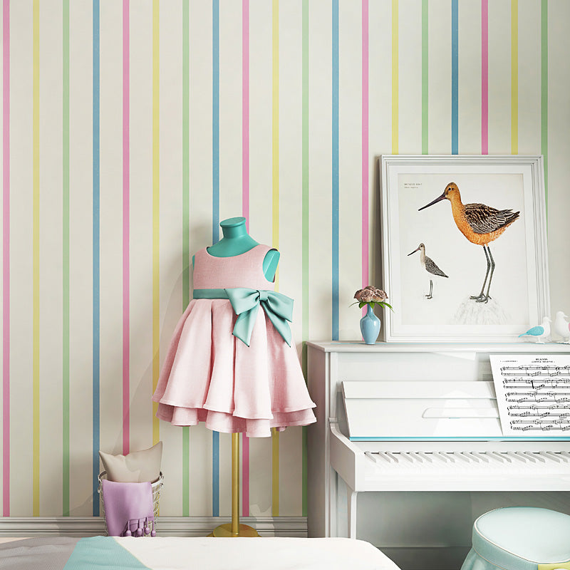 Latitudinal Stripe Wallpaper Roll for Kids Bedroom in Natural Color, 20.5"W x 33'L Pink-Yellow Clearhalo 'Wall Decor' 'Wallpaper' 1116423