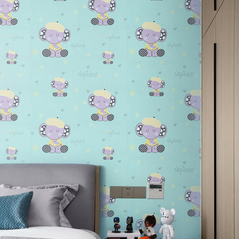 33' x 20.5" Contemporary Wallpaper Roll in Pastel Color Cute Elephant Wall Decor, Non-Pasted Green Clearhalo 'Wall Decor' 'Wallpaper' 1116435