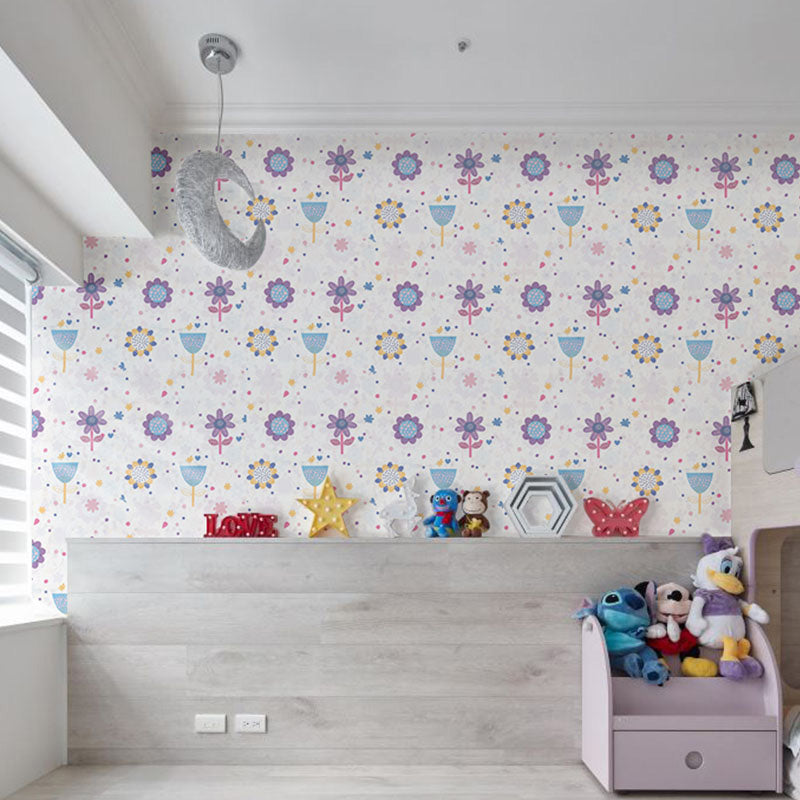 Multi-Colored Simple Wallpaper 20.5"W x 33'L Cartoon Cloud Wall Covering for Children Bedroom White-Purple Clearhalo 'Wall Decor' 'Wallpaper' 1116438