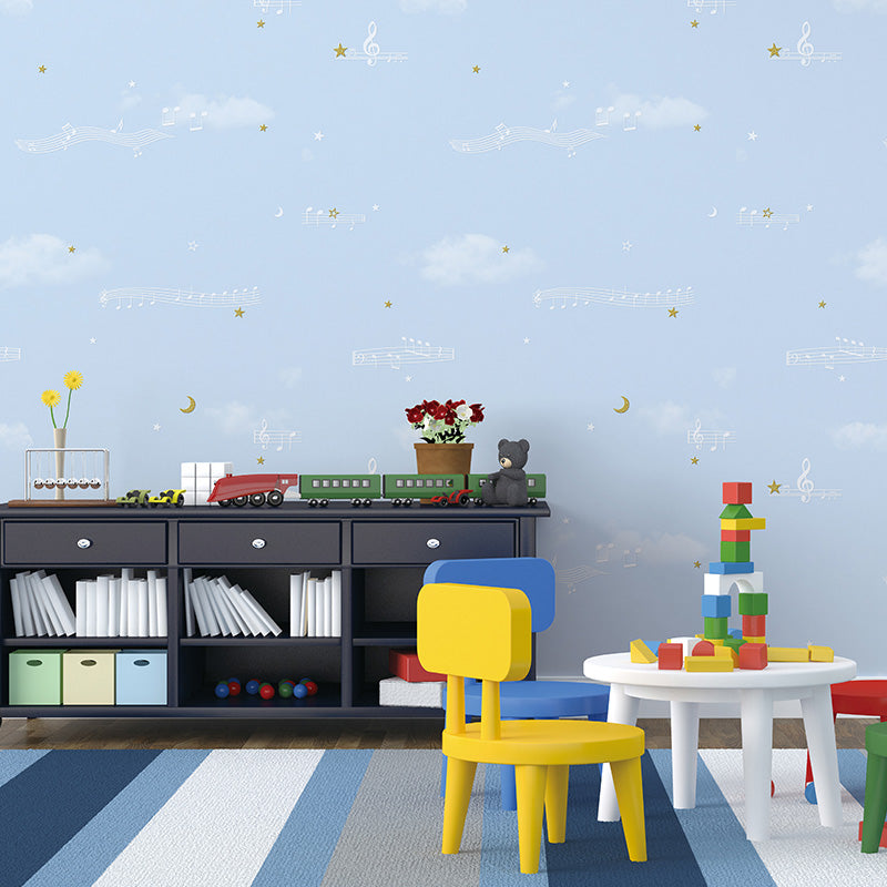 Musical Notes Wall Covering for Children Bedroom Simplicity Wallpaper Roll, Non-Pasted, 31' by 20.5" Blue Clearhalo 'Wall Decor' 'Wallpaper' 1116442