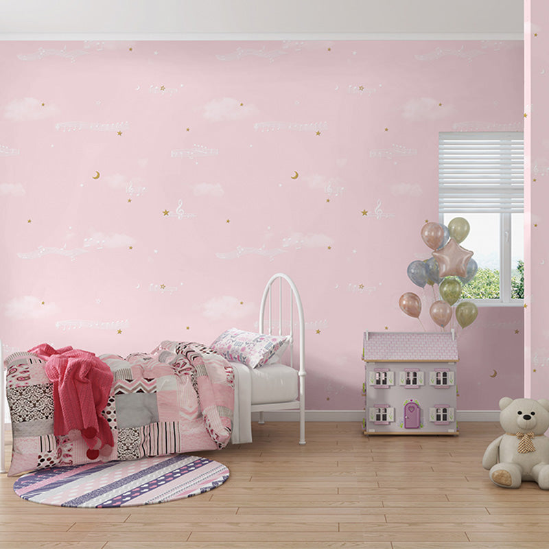 Musical Notes Wall Covering for Children Bedroom Simplicity Wallpaper Roll, Non-Pasted, 31' by 20.5" Pink Clearhalo 'Wall Decor' 'Wallpaper' 1116445