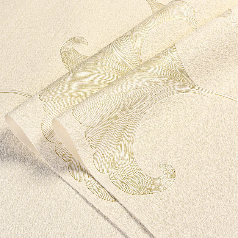 Nordic Ginkgo Wall Covering in Natural Color Guest Room Decorative Flock Wallpaper, 28"W x 31'L Beige Clearhalo 'Modern wall decor' 'Modern' 'Wallpaper' Wall Decor' 1116462