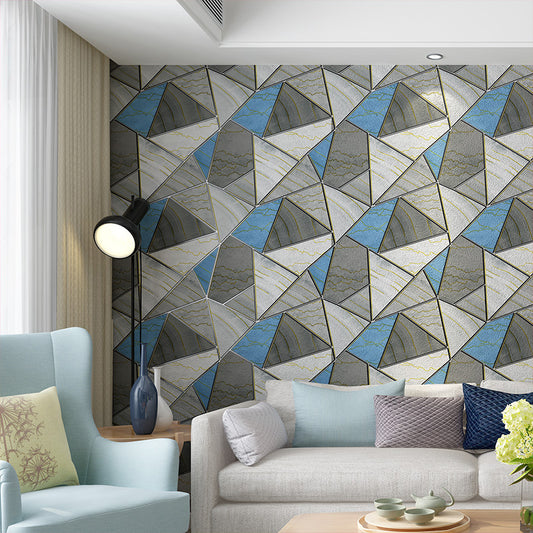 33' x 20.5" Minimalist Wallpaper for Living Room with Flock Color Block Design in Grey and Blue Gray-Blue Clearhalo 'Modern wall decor' 'Modern' 'Wallpaper' Wall Decor' 1116511