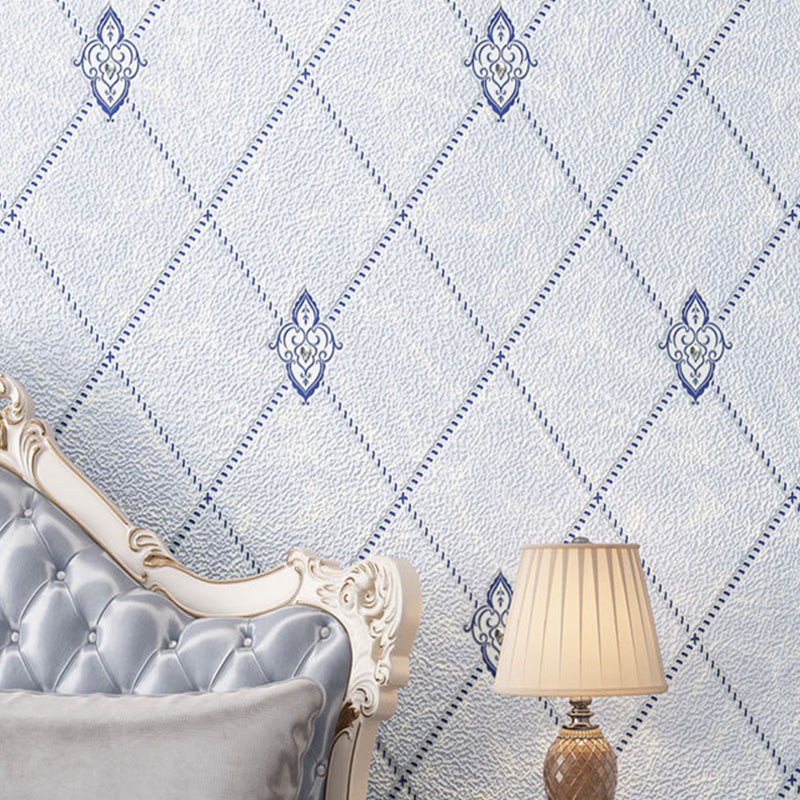 Decorative Harlequin Wall Covering Flock Textured Simple Wallpaper for Dining Room with Embedded Diamond Light Blue Clearhalo 'Modern wall decor' 'Modern' 'Wallpaper' Wall Decor' 1116524