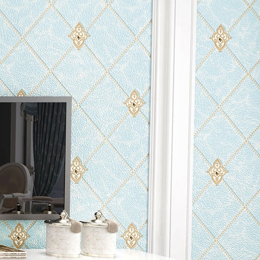 Decorative Harlequin Wall Covering Flock Textured Simple Wallpaper for Dining Room with Embedded Diamond Sky Blue Clearhalo 'Modern wall decor' 'Modern' 'Wallpaper' Wall Decor' 1116533