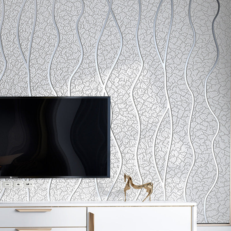 31' x 20.5" Simplicity Wallpaper Roll in Soft Color Lines Flock Wall Decor, Non-Pasted Grey Clearhalo 'Modern wall decor' 'Modern' 'Wallpaper' Wall Decor' 1116545