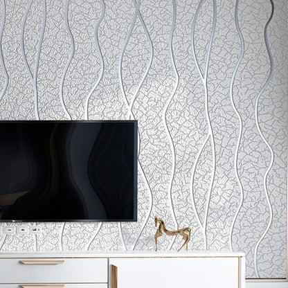 31' x 20.5" Simplicity Wallpaper Roll in Soft Color Lines Flock Wall Decor, Non-Pasted Grey Clearhalo 'Modern wall decor' 'Modern' 'Wallpaper' Wall Decor' 1116545