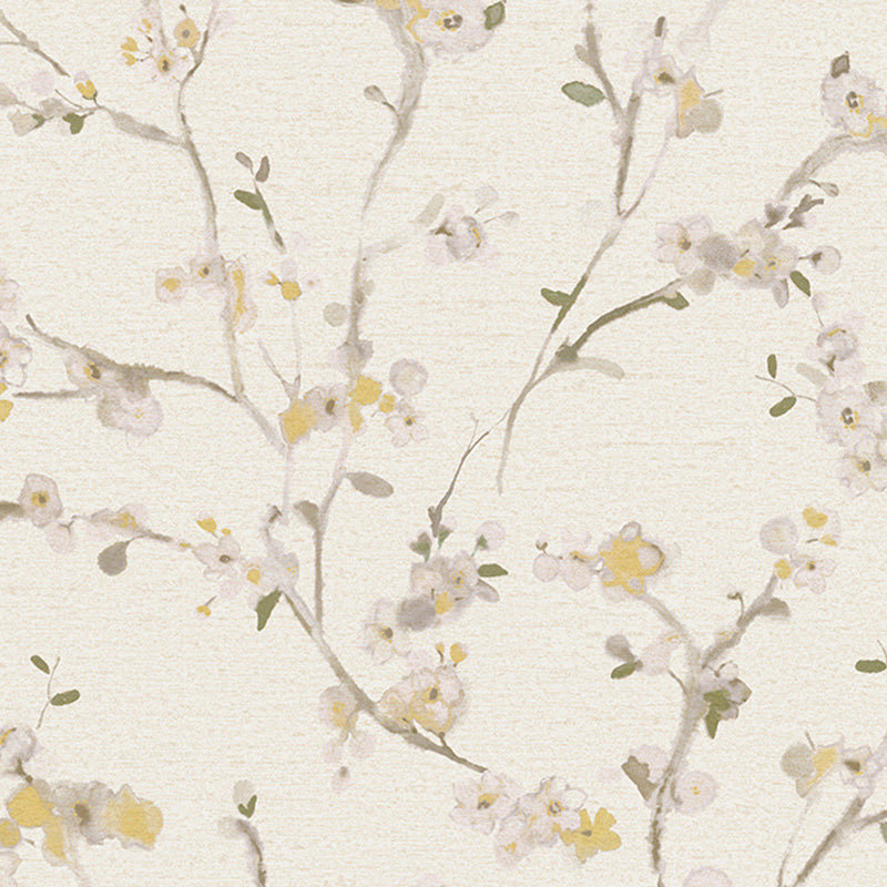 Natural Color Blossoms Wall Decor Moisture-Resistant Wallpaper Roll for Dining Room Yellow Clearhalo 'Country wall decor' 'Rustic' 'Wallpaper' Wall Decor' 1116600